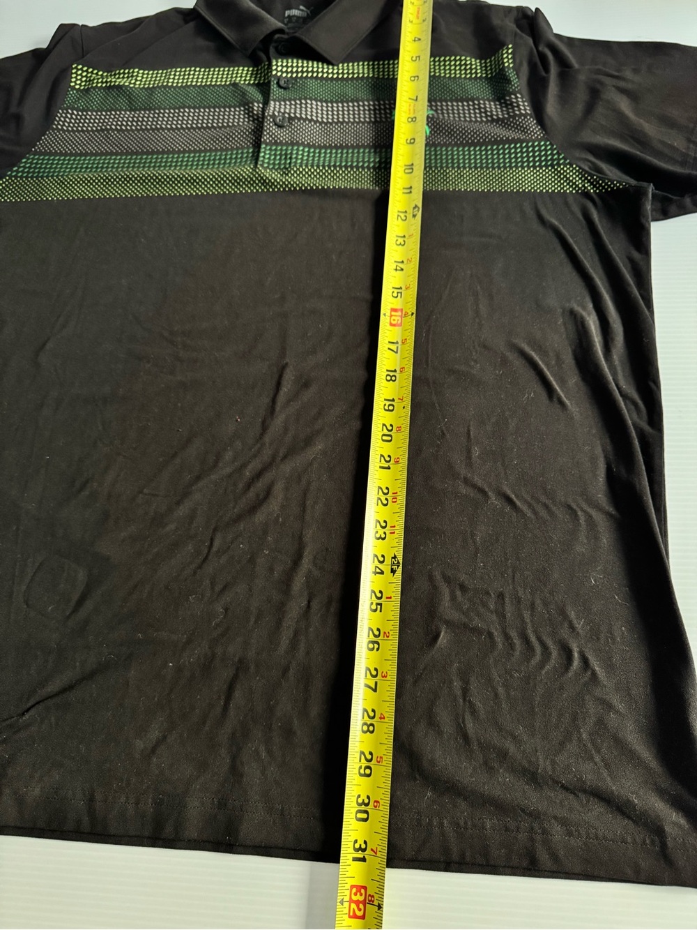 Puma Black Polo with Green Accent Stripes - Picture 5 of 6
